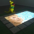 Ask Noelene...Not the ogre, Pebblecrete, astro turf, polystyrene, PVC, HD 1080p video with sound, Dimensions variable, 2009