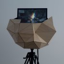 Sam Smith, Time Travel (2009), Single channel HD video installation Hoop pine plywood, polyester resin, fiberglass, polyurethane foam, enamel, tripod, LCD monitor, Courtesy the artist and GRANTPIRRIE, Sydney