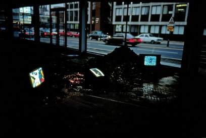 Installation shot of A Hole to China, In Transit: Festival of Canterbury, Canterbury UK, 1989.