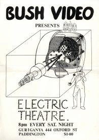 Poster for Bush Video Electric Theatre. Drawing by Mick Glasheen.  (1974)