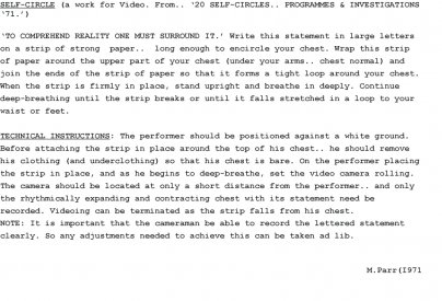 Instructions for Mike Parr's 'To Comprehend Reality One Must Surround It' (1971).