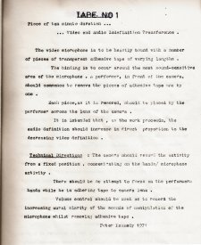 Peter Kennedy's instructions for Indefintion Transference No.1 from the Inhibodress Video Tapes catalogue.