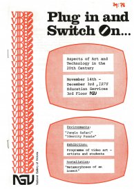 Cover of the catalogue for Plug in and Switch on at the NGV, 1978.