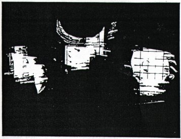 Illustration for the Joan Brassil entry in the Scanlight catalogue. The reflections of the video mionitors in the distorted perspex used for the installtion 