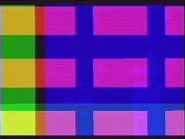 Video synthesiser frame from Laughing Hands, Departure Lounge, 1981.